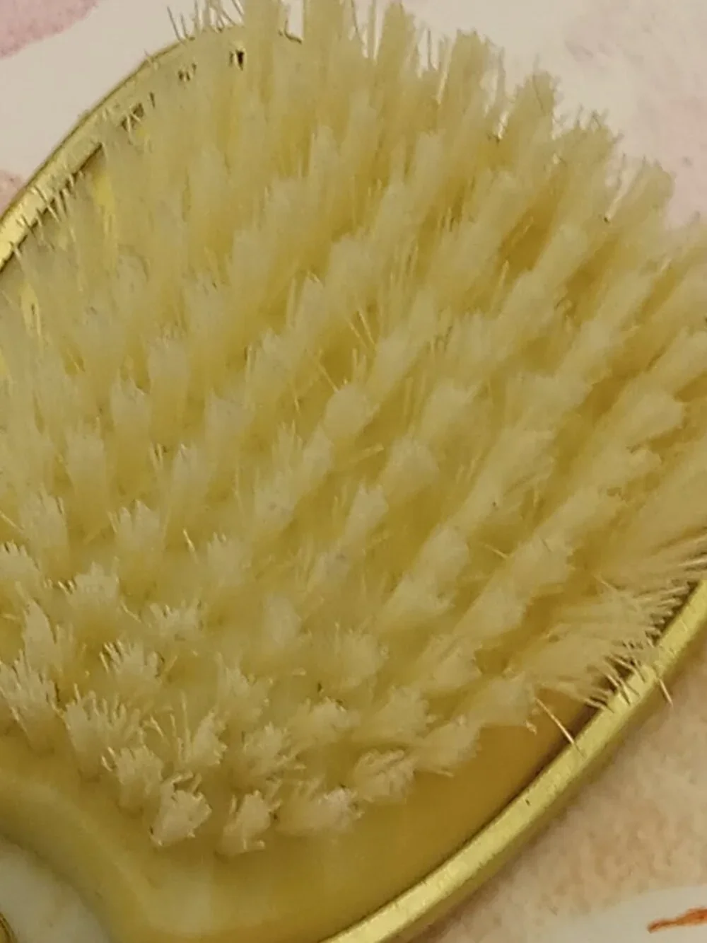 Vintage Vanity Hairbrush Gold Tone Soft Back Orangey Floral Art Deco Boudoir - Picture 11 of 14
